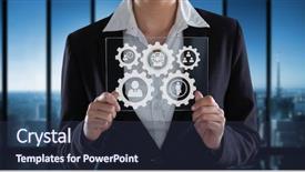  Presentation with graphic - Amazing presentation design having people in cogs graphic backdrop and a tawny brown colored foreground