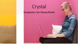  Presentation with group of people - PPT theme enhanced with people in colorfull startup enviroment background and a coral colored foreground