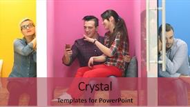  Presentation with oil and gas technology start up - Cool new PPT layouts with people in colorfull startup enviroment backdrop and a red colored foreground