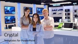  Presentation with consumer electronics - Cool new PPT theme with people in consumer electronics retail backdrop and a  colored foreground