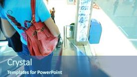  Presentation with people mall - Colorful PPT theme enhanced with people in escalators backdrop and a  colored foreground