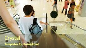  Presentation with people mall - Slides consisting of people in escalators background and a tawny brown colored foreground