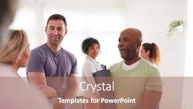  Presentation with fitness clothing - Slides having people-in-exercise-clothing-meeting background and a coral colored foreground