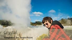  Presentation with high quality - PPT layouts with people-in-geothermal-volcanic-park background and a soft green colored foreground