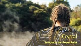  Presentation with high quality - Theme having people-in-geothermal-volcanic-park background and a tawny brown colored foreground