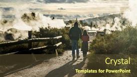  Presentation with high quality - PPT theme enhanced with people-in-geothermal-volcanic-park background and a tawny brown colored foreground