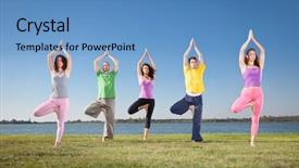  Presentation with yoga - Presentation theme with people in group practice yoga background and a teal colored foreground