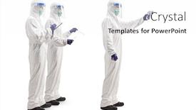  Presentation with hazmat - Presentation theme consisting of people-in-hazmat-suits background and a white colored foreground