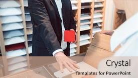  Presentation with kitchen - Amazing slide deck having people in his showroom material backdrop and a coral colored foreground