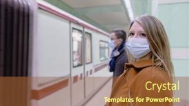  Presentation with train transport - Presentation having people-in-public-transport-wearing background and a tawny brown colored foreground