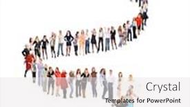  Presentation with queue - Presentation design featuring people in queue isolated over white background and a white colored foreground