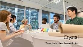  Presentation with young business people - Cool new slide deck with people in start-up meeting backdrop and a soft green colored foreground