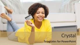  Presentation with money online - PPT theme enhanced with people internet bank online shopping background and a yellow colored foreground