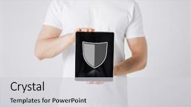  Presentation with computer security shield antivirus - Beautiful PPT theme featuring people internet security and cyber backdrop and a light gray colored foreground