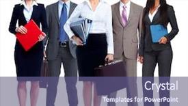  Presentation with group - PPT theme featuring business people isolated over white background and a coral colored foreground