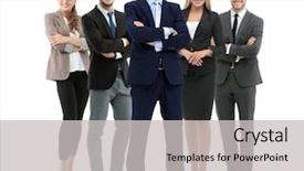  Presentation with group - Audience pleasing PPT layouts consisting of people isolated over white background backdrop and a light gray colored foreground