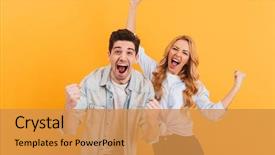  Presentation with basic - Colorful presentation design enhanced with people isolated over yellow background backdrop and a gold colored foreground