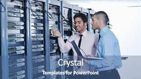  Presentation with young business people - PPT theme featuring people it engineer in network background and a  colored foreground