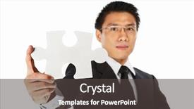  Presentation with piece of the pie - PPT layouts featuring people jigsaw - asian businessman showing a piece background and a dark gray colored foreground