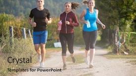  Presentation with group of diverse people - Colorful PPT layouts enhanced with people jogging on country road backdrop and a coral colored foreground