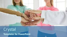  Presentation with women - Amazing slide set having people-joining-hands-young-women backdrop and a teal colored foreground