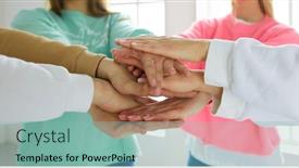  Presentation with women - Beautiful theme featuring people-joining-hands-young-women backdrop and a mint green colored foreground