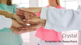  Presentation with women - PPT layouts with people-joining-hands-young-women background and a lemonade colored foreground