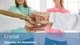  Presentation with women - Beautiful presentation featuring people-joining-hands-young-women backdrop and a teal colored foreground