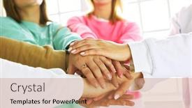  Presentation with women - Presentation consisting of people-joining-hands-young-women background and a coral colored foreground