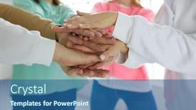  Presentation with women - Colorful presentation enhanced with people-joining-hands-young-women backdrop and a ocean colored foreground