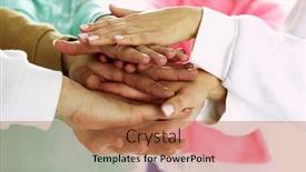  Presentation with women - Slides featuring people-joining-hands-young-women background and a coral colored foreground