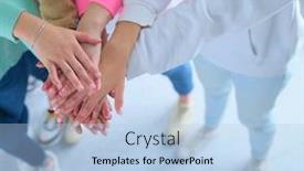  Presentation with women - Amazing presentation theme having people-joining-hands-young-women backdrop and a light blue colored foreground