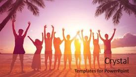  Presentation with business people silhouette - Slide set enhanced with people jumping at beach silhouette background and a red colored foreground