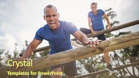  Presentation with obstacle course - PPT layouts consisting of people jumping over the hurdles background and a violet colored foreground