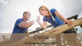  Presentation with obstacle course - Presentation theme having people jumping over the hurdles background and a coral colored foreground