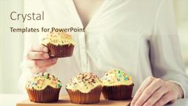  Presentation with culinary - Audience pleasing slide deck consisting of people junk food culinary baking and eating concept - close up of woman with glazed cupcakes or muffins backdrop and a cream colored foreground