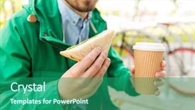  Presentation with food city - PPT theme enhanced with people junk food eating background and a ocean colored foreground