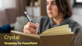  Presentation with sad woman - Slide set having people-leisure-and-depression-concept background and a tawny brown colored foreground