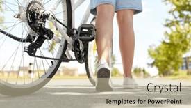  Presentation with city people walking - PPT layouts with people-leisure-and-lifestyle-close background and a soft green colored foreground