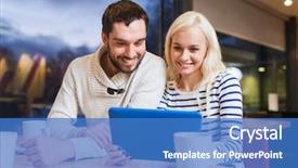  Presentation with tea coffee - Colorful PPT theme enhanced with people leisure communication eating and drinking concept - happy couple with tablet pc computer drinking tea or coffee at cafe backdrop and a teal colored foreground