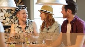  Presentation with pub - Amazing presentation design having people leisure friendship and communication concept - group of happy smiling friends drinking beer and cocktails at bar or pub backdrop and a coral colored foreground