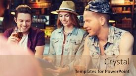  Presentation with communication - Audience pleasing PPT layouts consisting of people-leisure-friendship-and-communication and a coral colored foreground