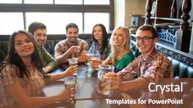  Presentation with wireless communication concept - Audience pleasing PPT theme consisting of talking at bar or pub backdrop and a tawny brown colored foreground