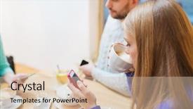  Presentation with friendship - Slide deck with people leisure friendship and technology background and a  colored foreground