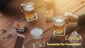  Presentation with pub - PPT theme featuring people leisure friendship and technology concept - close up of friends with smartphones and snacks drinking beer at bar or pub background and a tawny brown colored foreground