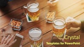  Presentation with pub - PPT theme featuring people leisure friendship and technology concept - close up of friends with smartphones and snacks drinking beer at bar or pub background and a tawny brown colored foreground