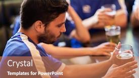  Presentation with soccer fans - Slides featuring people leisure soccer and sport concept - unhappy football fans or friends with beer at bar or pub background and a coral colored foreground