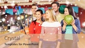  Presentation with bowling - Amazing PPT theme having people-leisure-sport-friendship backdrop and a coral colored foreground