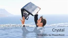  Presentation with jumping into pool - Slides featuring people life preserver - businessman looking in his briefcase background and a light blue colored foreground