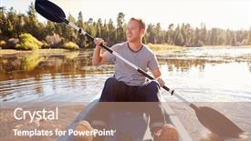  Presentation with rowing - Slide deck featuring people life preserver - young man rowing kayak background and a coral colored foreground